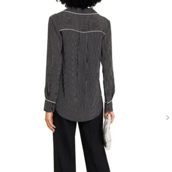NWOT Rag & Bone black & white striped print 100% silk pajama inspired blouse, L - Picture 7 of 16